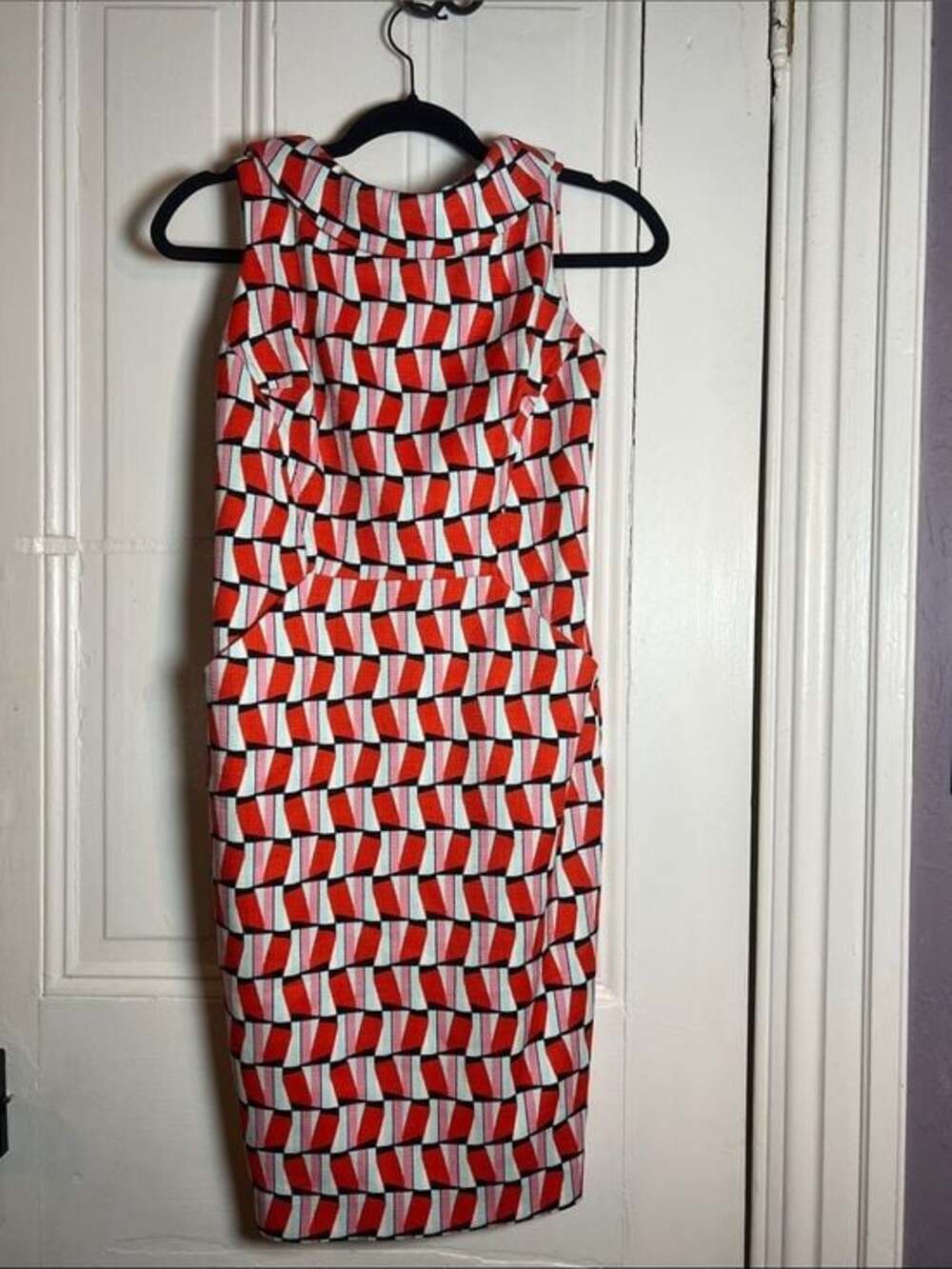 Boden Red White and Black Geometric Midi Dress size 2P